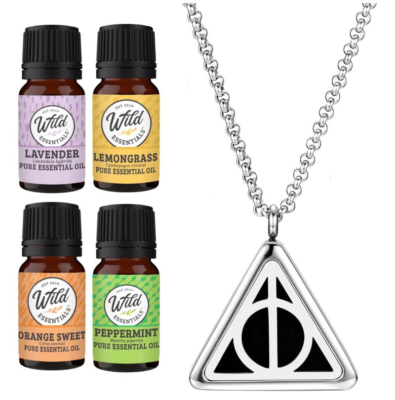 mEssentials Wild Essentials Potter Hallows Aromatherapy Diffuser Necklace13PieceGift Set Includes 4 Pure Essential Oils Stainless Steel NecklacePendant 8 Pads Calming Aromatherapy Essential Oil Necklace