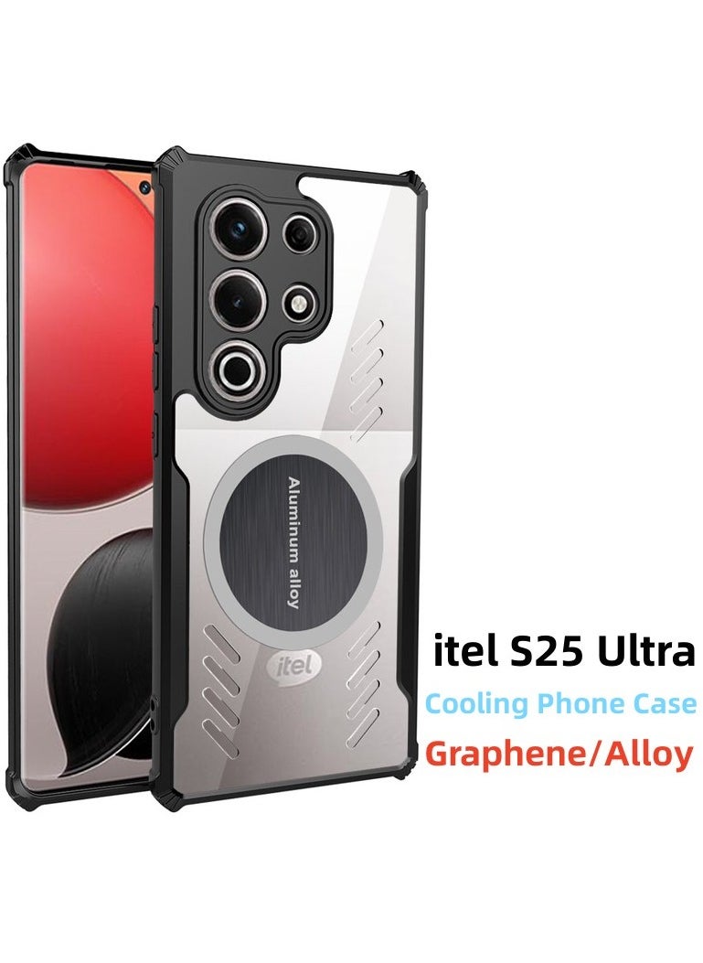 [1+1 Sets] For itel S25 Ultra Case & Screen Protector Magnetic Suction Car Phone Cover with Cooling and Anti Drop Function Tempered Glass Screen Protector