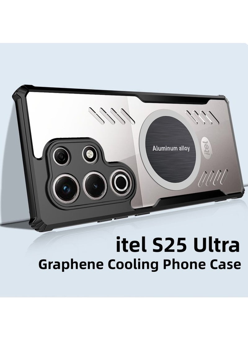 [1+1 Sets] For itel S25 Ultra Case & Screen Protector Magnetic Suction Car Phone Cover with Cooling and Anti Drop Function Tempered Glass Screen Protector