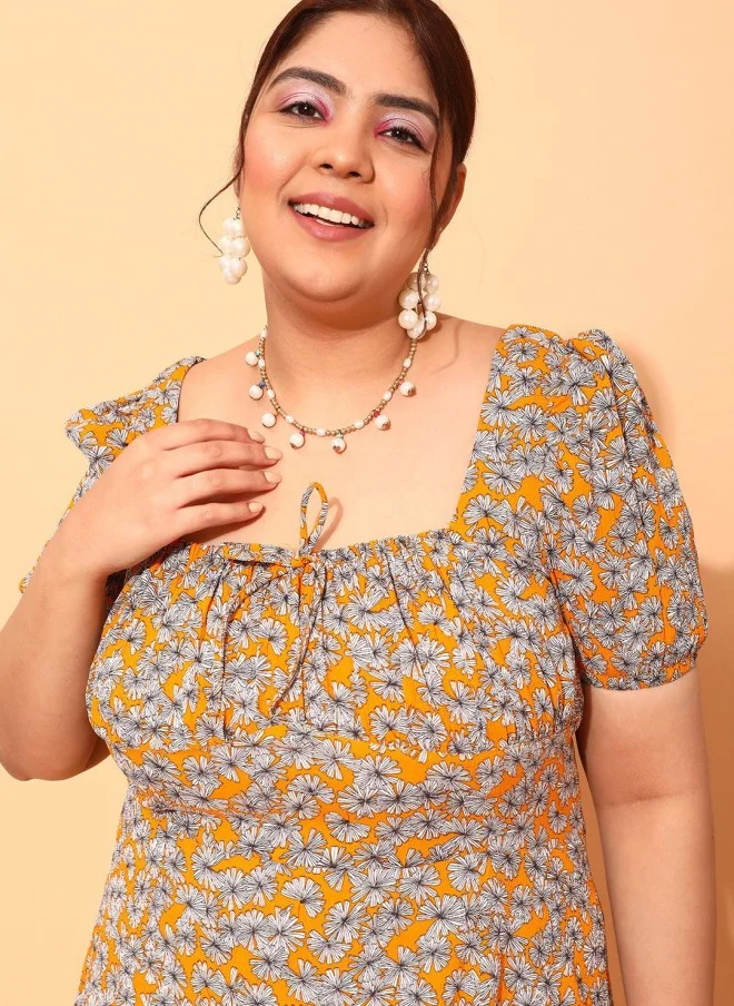 CURVY STREET Floral Printed Crepe Fit & Flare Dress for Women