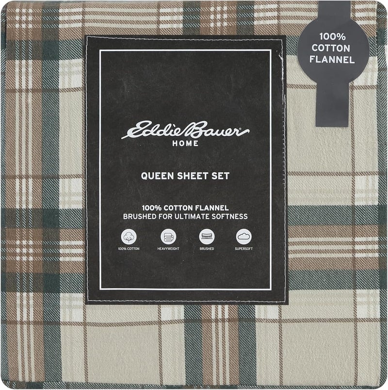 Eddie Bauer - King Sheet Set, Warm Breathable Cotton Flannel Bedding with Deep Pockets, Brushed for Extra Softness, Cozy Home Decor, Oeko-Tex Certified (Edgewood Plaid, King) - Image 5