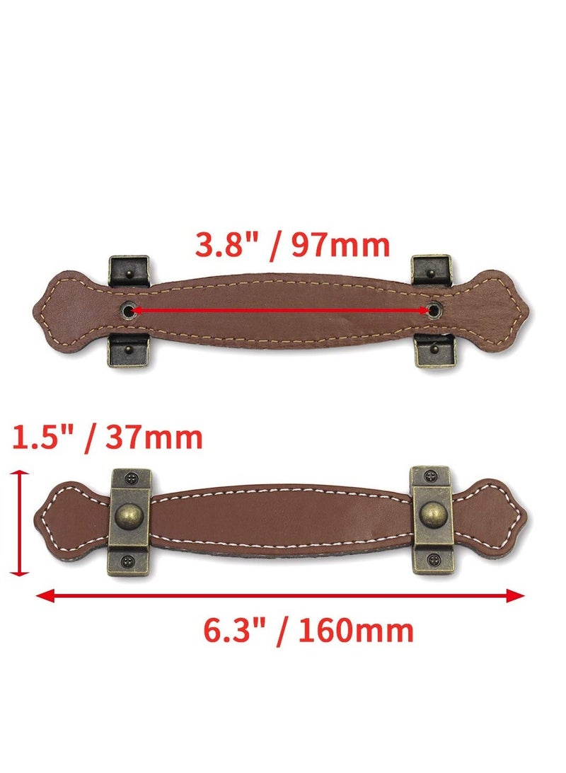 6 Piece Surface Leather Furniture Handle, 6.3" (16 cm) Vintage Style Strong Leather Handle Pull for Drawer Cabinet PU Luggage (Brown)  - Image 3