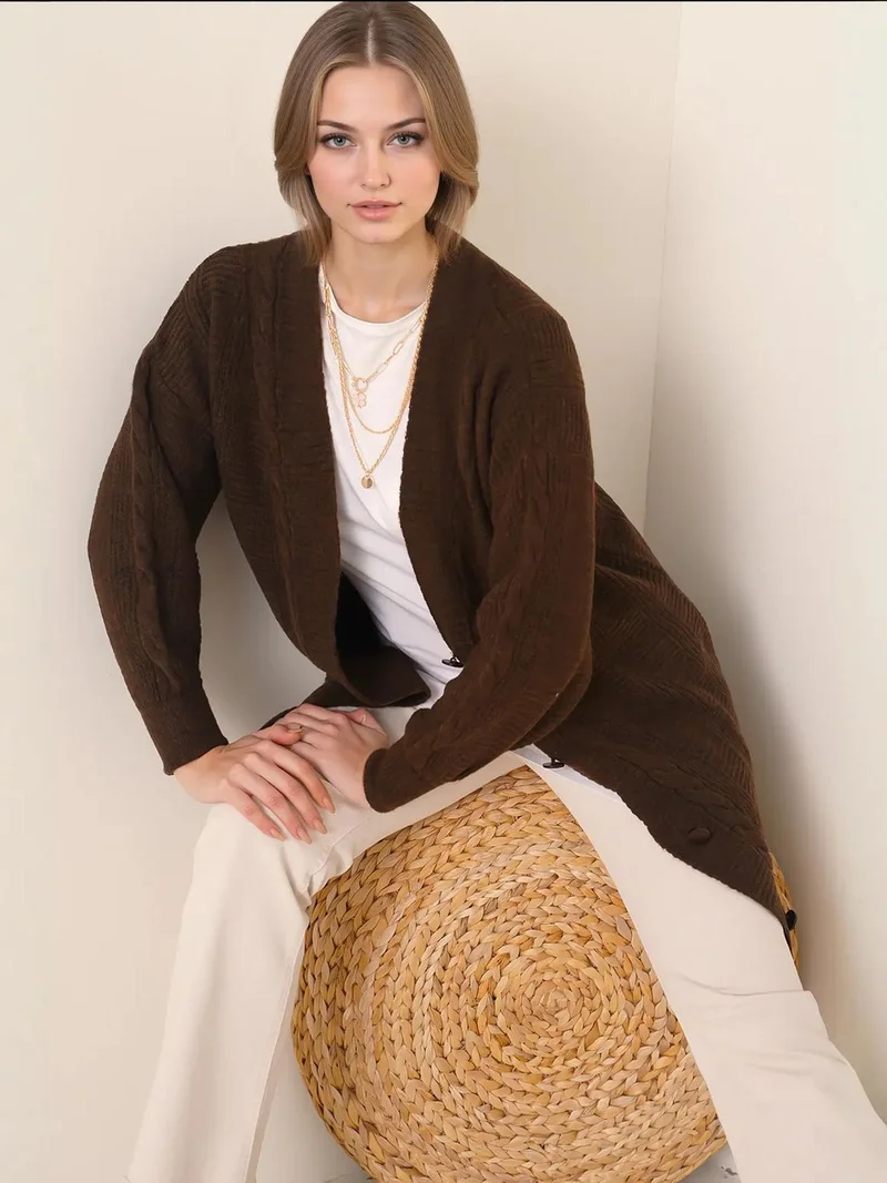 BIG DART BDART Buttoned V-Neck Jacquard Cardigan