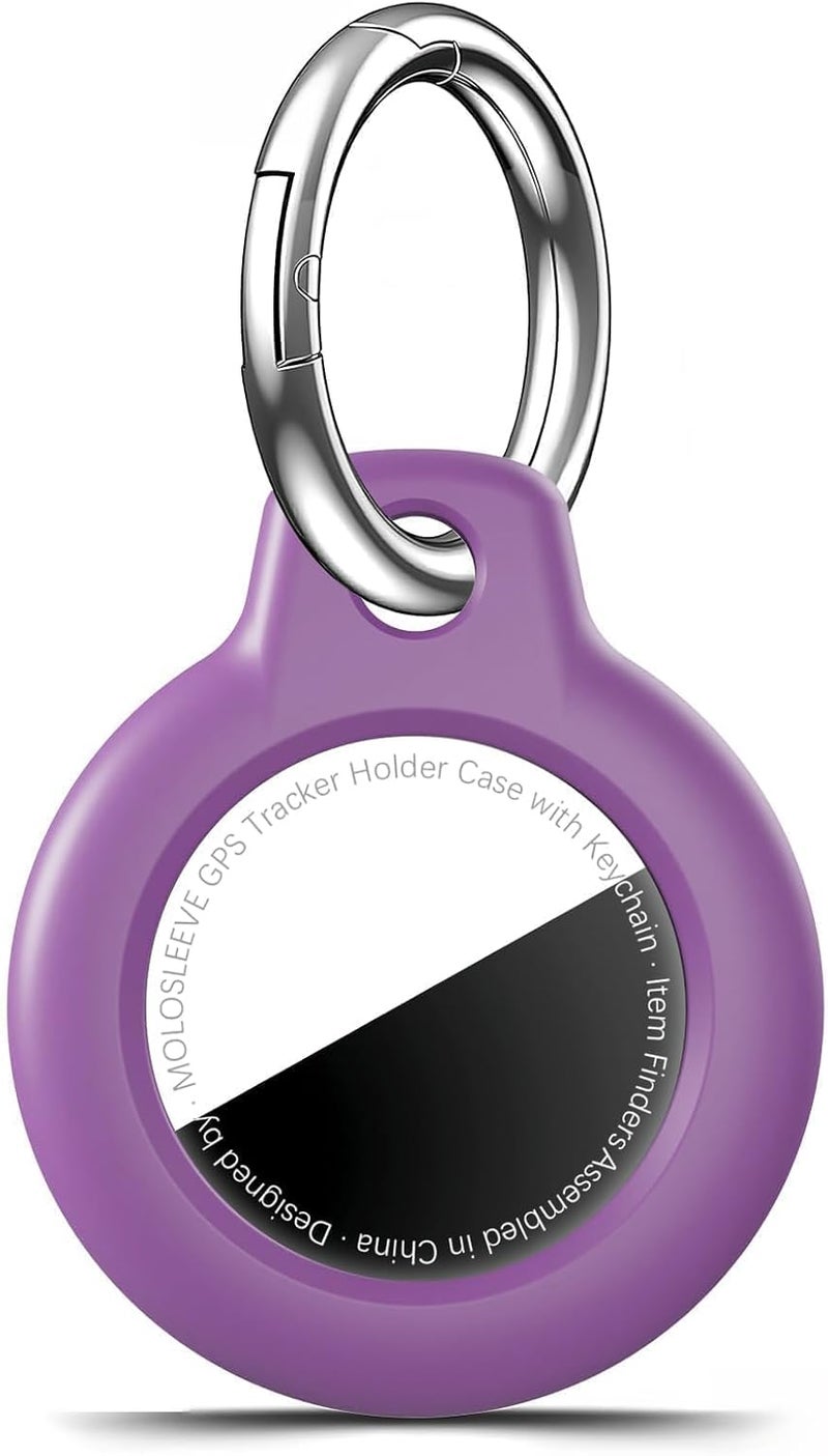 حافظة MOLOSLEEVE لحامل Airtag مع سلسلة مفاتيح، غطاء GPS مقاوم للصدمات ومضاد للخدش لـ Air Tags، إكسسوارات Airtag لحالات تتبع GPS للحقائب والأمتعة، أرجواني داكن - Image 1