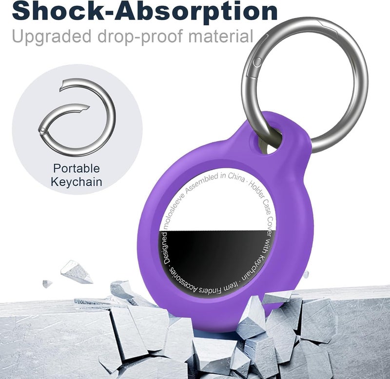 حافظة MOLOSLEEVE لحامل Airtag مع سلسلة مفاتيح، غطاء GPS مقاوم للصدمات ومضاد للخدش لـ Air Tags، إكسسوارات Airtag لحالات تتبع GPS للحقائب والأمتعة، أرجواني داكن - Image 5
