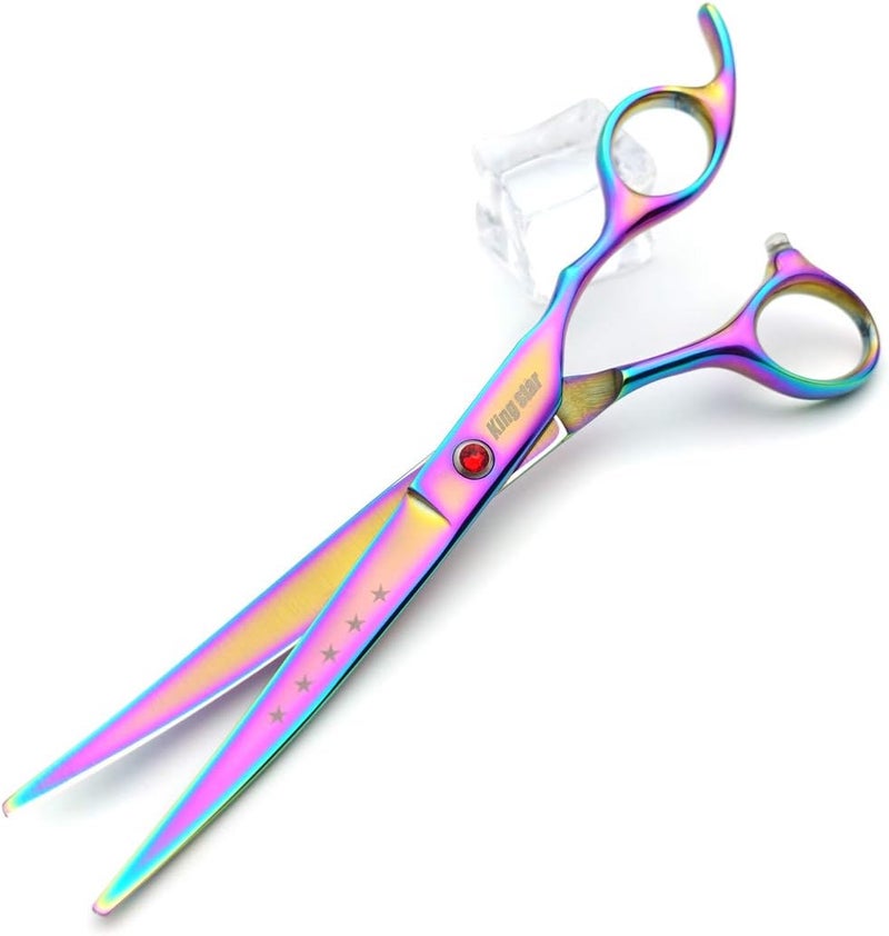 Kingstar 7.0in Titanium Rainbow Professional Pet Grooming Scissors Set,Straight & Thinning & Curved Scissors 4pcs Set for Dog Grooming,(Rainbow) - Image 5
