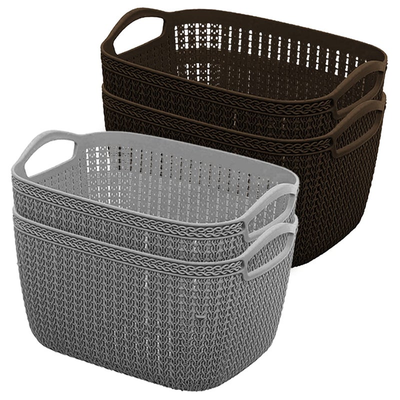 Kuber Industries Kuber Industries Q6 Multiuses Designer Unbreakable Plastic Storage BasketOrganizerBin For Home Kitchen Bathroom Office Use Pack of 4 Grey Brown  - Image 1