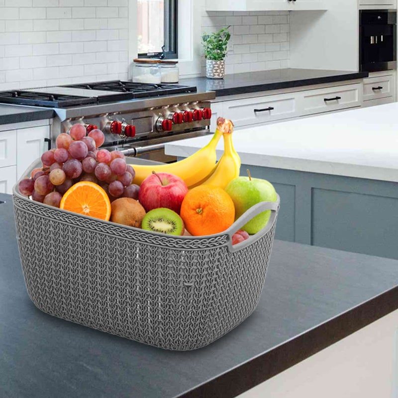 Kuber Industries Kuber Industries Q6 Multiuses Designer Unbreakable Plastic Storage BasketOrganizerBin For Home Kitchen Bathroom Office Use Pack of 4 Grey Brown  - Image 4