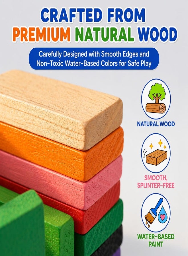 DIMAZO 120 Pcs Wooden Building Blocks Toy Set for Kids, Construction Stacker Stacking Preschool Learning Educational Toys Gifts for 3+ Boy Girl Toddler - Image 4