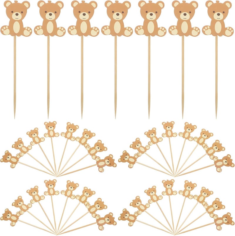 IMIKEYA 50 Pcs Bear Cake Toppers Shower Food Toothpicks Animal Cupcake Picks Birthday Party Decorations - Image 1