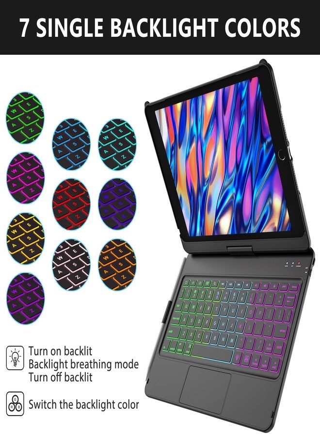 amzcase جراب aMZCaSE لأجهزة iPad من الجيل التاسع/الثامن/السابع مع لوحة مفاتيح وحامل قلم، إضاءة خلفية ملونة، غطاء نحيف قابل للدوران 360 درجة، جراب iPad مقاس 10.2 بوصة مع لوحة مفاتيح بلوتوث لاسلكية، حامل قلم، أسود - Image 4