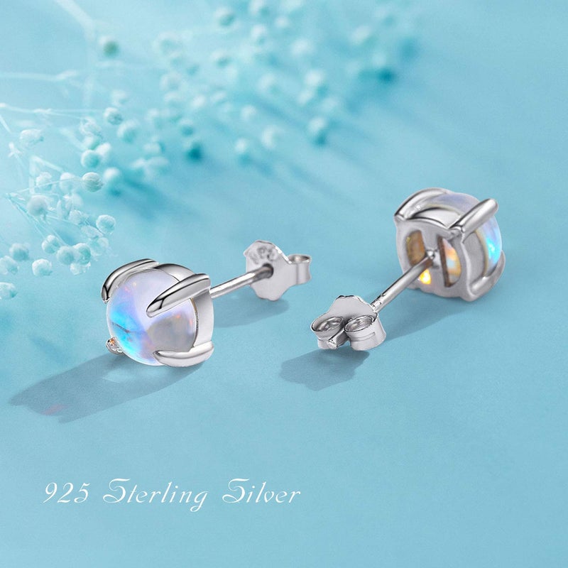 Cuoka Moonstone Earrings 925 Sterling Silver Round Synthetic Moonstone Stud Earrings Moonstone Jewelry for Women Hypoallergenic Earrings for Sensitive Ears (A-Silver, 6) - Image 2