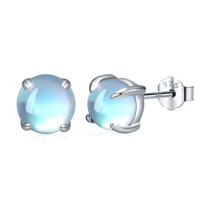 Cuoka Moonstone Earrings 925 Sterling Silver Round Synthetic Moonstone Stud Earrings Moonstone Jewelry for Women Hypoallergenic Earrings for Sensitive Ears (A-Silver, 6) - Image 1
