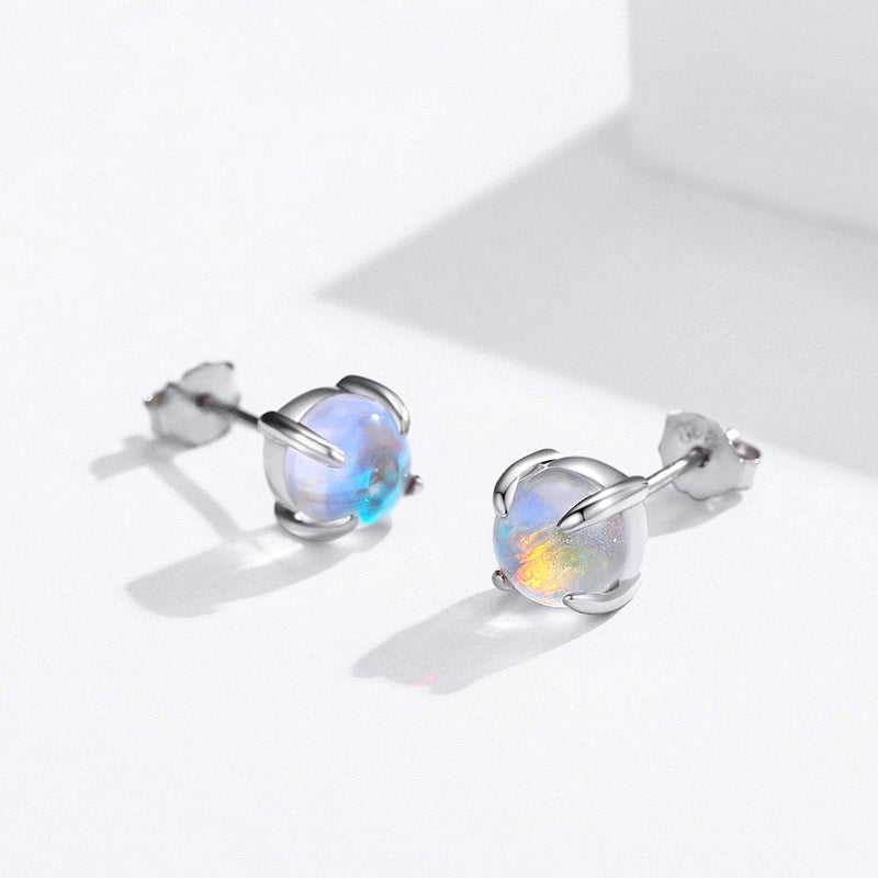 Cuoka Moonstone Earrings 925 Sterling Silver Round Synthetic Moonstone Stud Earrings Moonstone Jewelry for Women Hypoallergenic Earrings for Sensitive Ears (A-Silver, 6) - Image 3