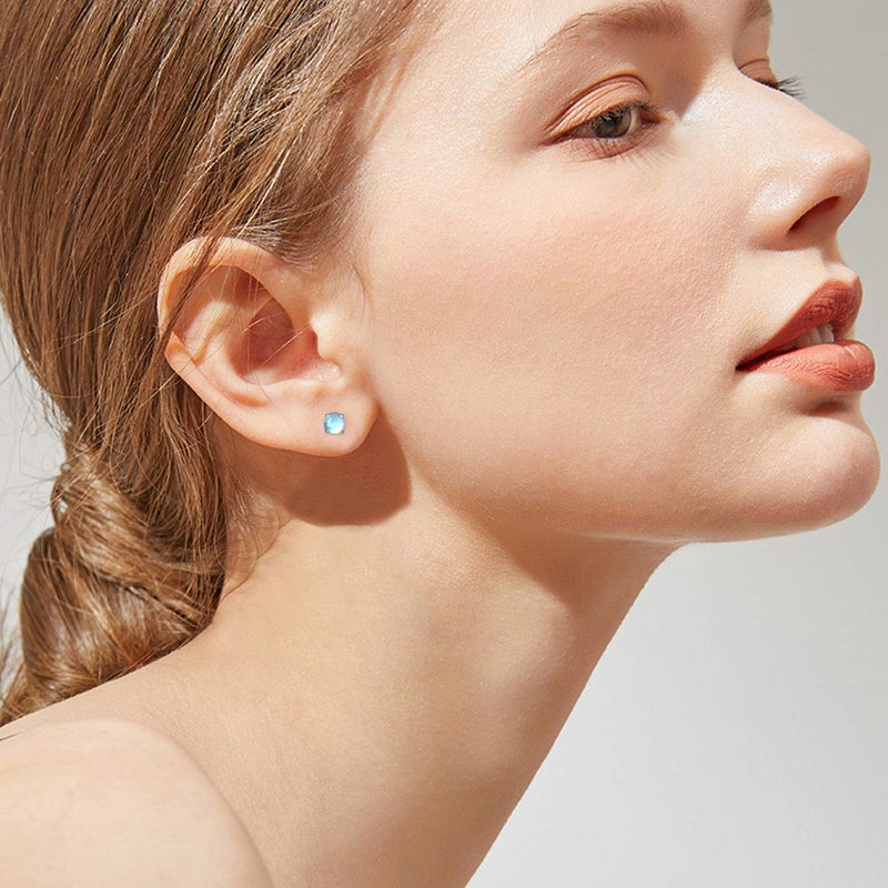 Cuoka Moonstone Earrings 925 Sterling Silver Round Synthetic Moonstone Stud Earrings Moonstone Jewelry for Women Hypoallergenic Earrings for Sensitive Ears (A-Silver, 6) - Image 4