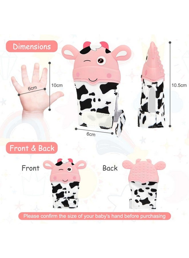 hotut 2Pack Silicone Teething Mitt, Cow Baby Teething Toy for 0-6 6-12 Months, Food Grade Silicone Infant Teething Mitten, BPA-Free Baby Chew Toys for Pain Relief, Sucking Needs - Image 2