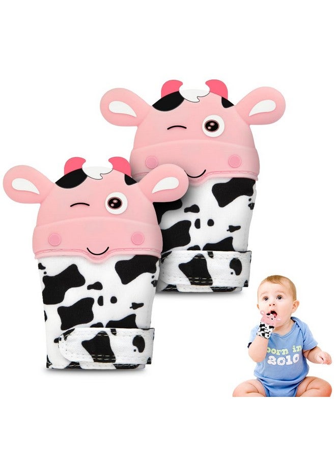 hotut 2Pack Silicone Teething Mitt, Cow Baby Teething Toy for 0-6 6-12 Months, Food Grade Silicone Infant Teething Mitten, BPA-Free Baby Chew Toys for Pain Relief, Sucking Needs - Image 1