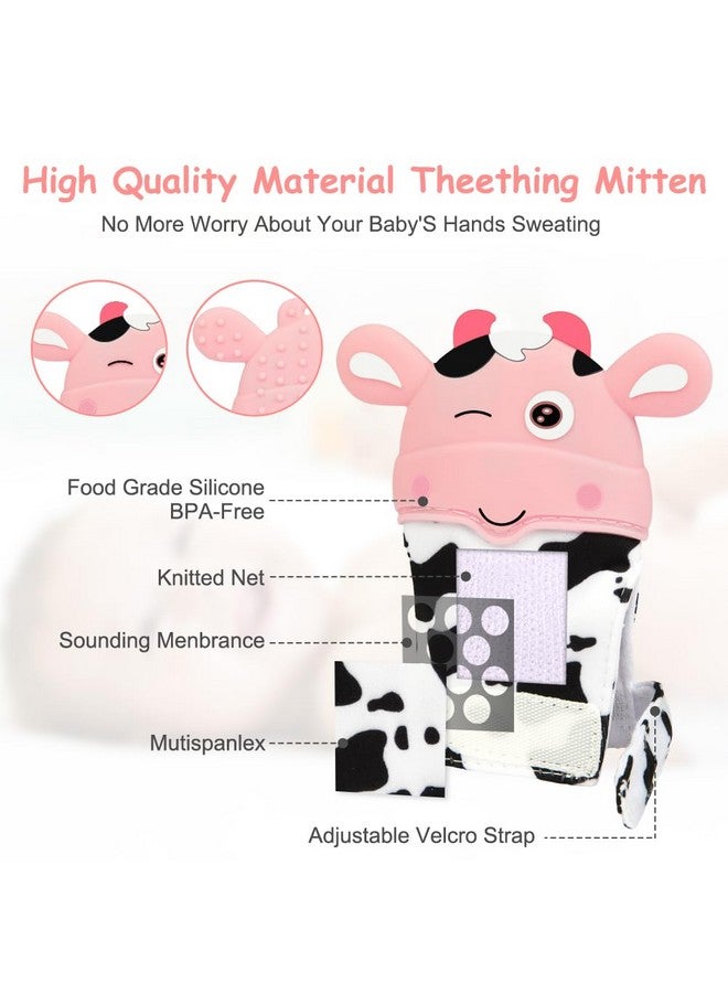 hotut 2Pack Silicone Teething Mitt, Cow Baby Teething Toy for 0-6 6-12 Months, Food Grade Silicone Infant Teething Mitten, BPA-Free Baby Chew Toys for Pain Relief, Sucking Needs - Image 3