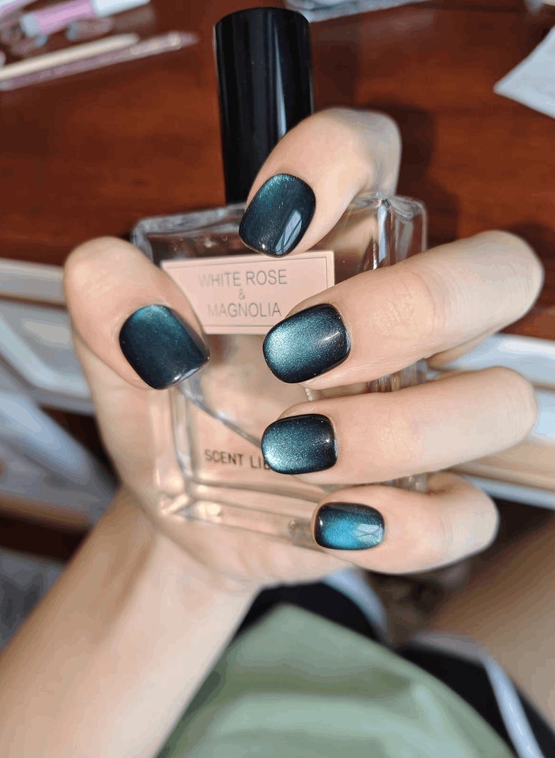 LauraTheBeauty 10 Pcs Rhinestone Nail Art False Nails Short Square Fake Nails Press on Nails with Wearing Tools - Image 2