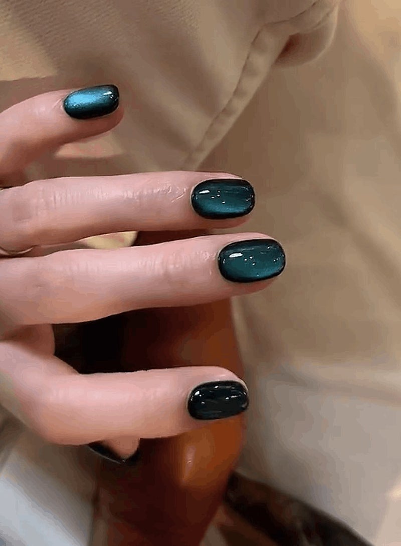 LauraTheBeauty 10 Pcs Rhinestone Nail Art False Nails Short Square Fake Nails Press on Nails with Wearing Tools - Image 3