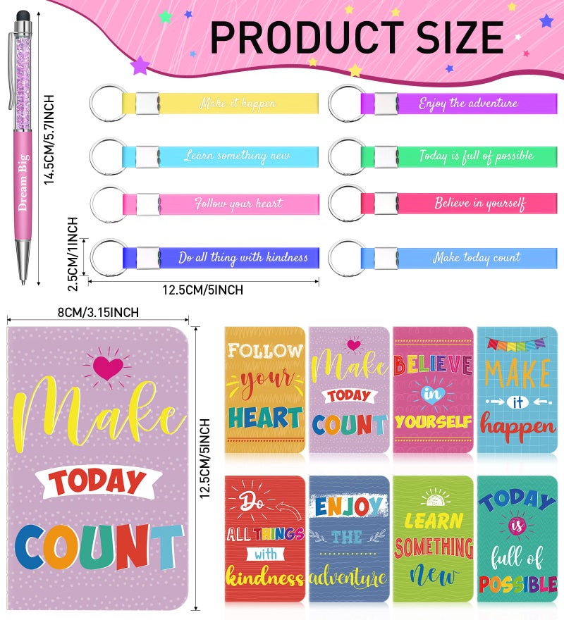 PerKoop 48 Pcs Inspirational Gifts Bulk VBS Notepads 3 x 5 Inch Motivational Ballpoint Pens Keychains Bulk Cute Colorful Journal Notebooks for Office Party Favor Supplies - Image 2