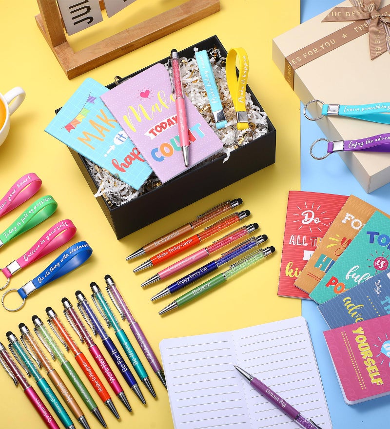 PerKoop 48 Pcs Inspirational Gifts Bulk VBS Notepads 3 x 5 Inch Motivational Ballpoint Pens Keychains Bulk Cute Colorful Journal Notebooks for Office Party Favor Supplies - Image 4