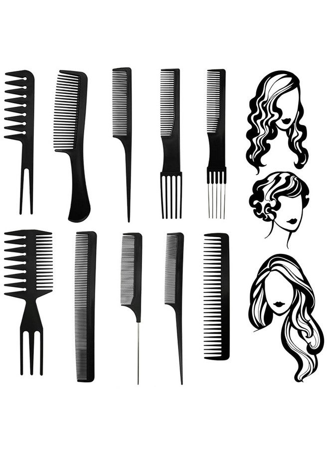 Ruby Face Rubyface Hair Stylists Professional Styling Comb Set,10 Great for All Hair Types & Styles Comb set kit Multifunction Anti-Static Barbers Brush Combs Tool for Women Men Kids - 10 PCS OF 1 SET, BLACK - Image 1