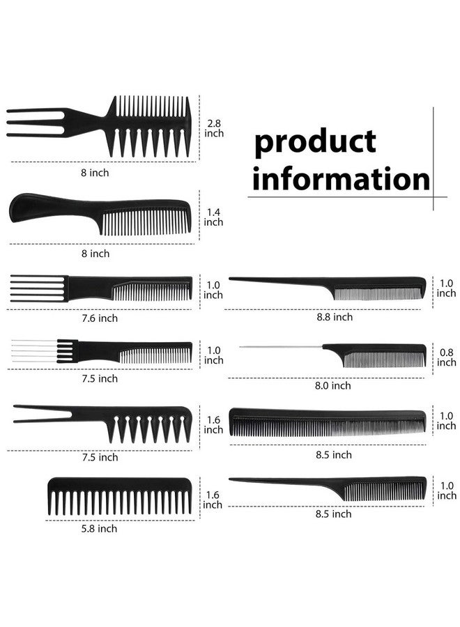 Ruby Face Rubyface Hair Stylists Professional Styling Comb Set,10 Great for All Hair Types & Styles Comb set kit Multifunction Anti-Static Barbers Brush Combs Tool for Women Men Kids - 10 PCS OF 1 SET, BLACK - Image 2