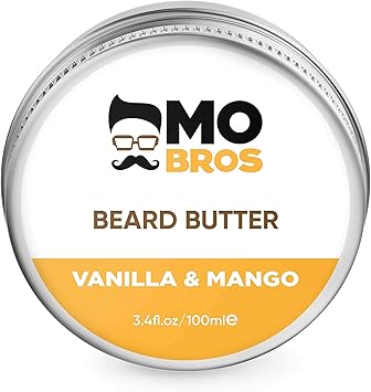 MO BRO'S بلسم زبدة اللحية مرطب للتصفيف كبير 100 مل علبة فانيليا مانجو - Image 1