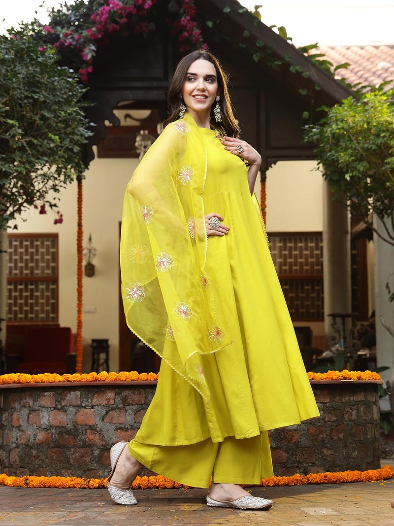 Stylum Women's Solid & Embellished Rayon Flared Kurta Palazzo Dupatta Set - Image 3