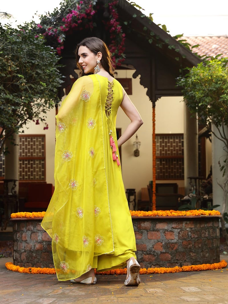 Stylum Women's Solid & Embellished Rayon Flared Kurta Palazzo Dupatta Set - Image 2