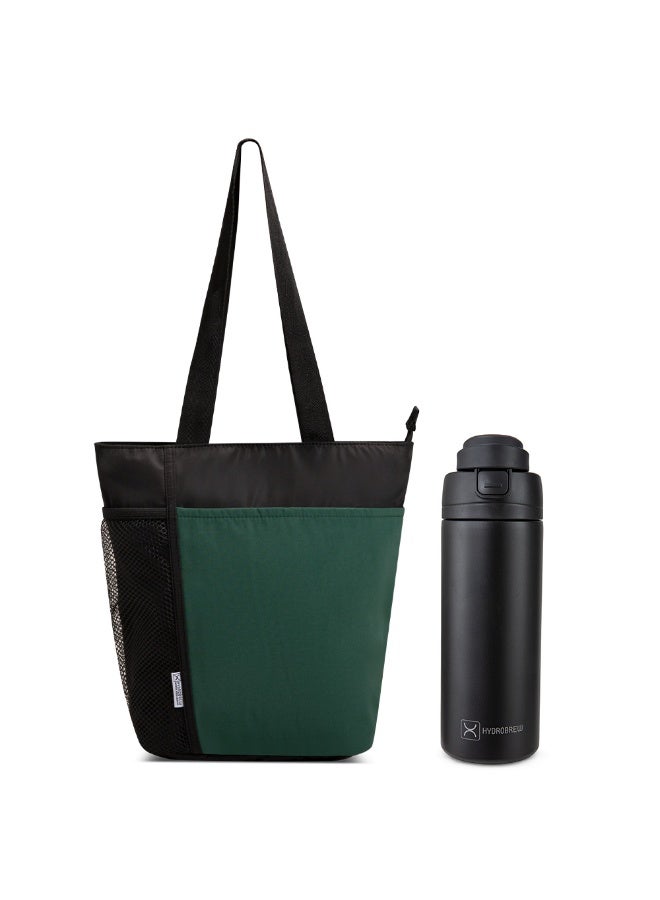 Hydrobrew Lunch Bag w/ 720ml Insulated Water Bottle | Spacious Tote Bag w/ Stainless Steel Bottle – Olive - Image 1