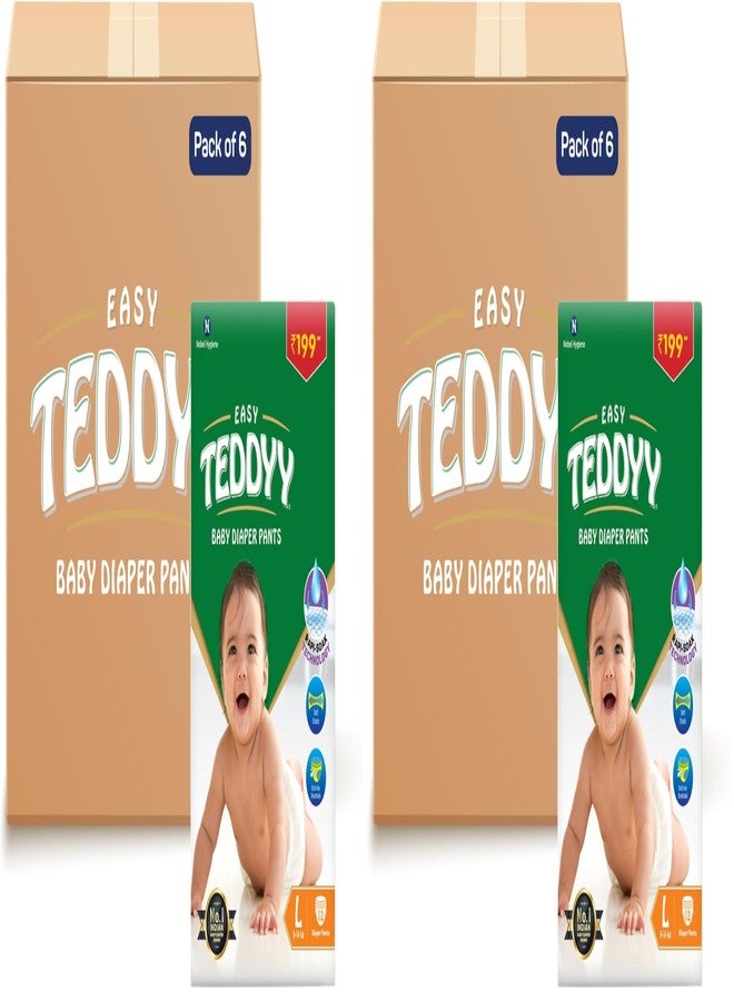 TEDDYY Easy Baby L Size Diaper Pant Style| 72 Count (Large) | 9–14 kg (Pack of 12)| Long Protection Hours| Anti-Bacterial| Airy Breathable Fit| Rapid Soaker Channels with Wetness Indicator