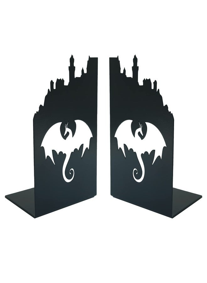 Yeaco 1 Pair 2pcs Heavy Metal Black Book Ends to Hold Books, Book Ends for Home Decorative (Dragon) - Image 1