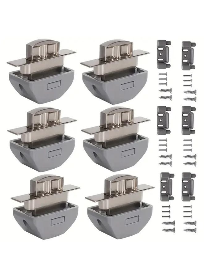 6Pcs Nickel RV Metal Cabinet Latches Keyless Push Button Locks Adjustable Striker Plates - Image 1