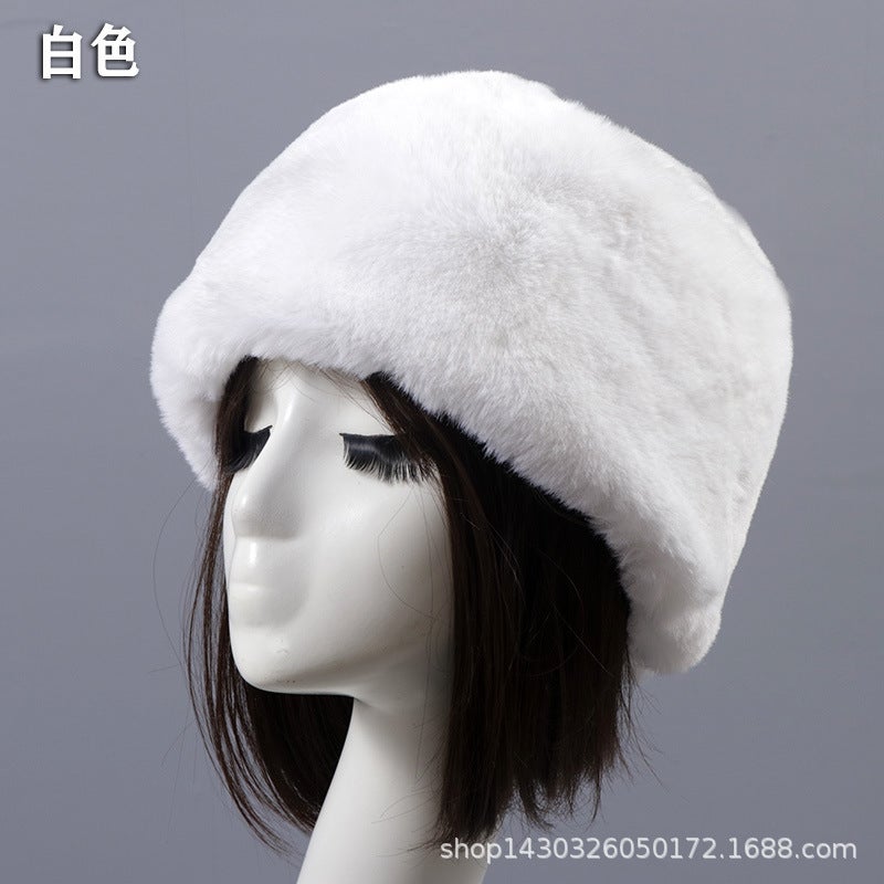 Autumn Winter Faux Rabbit Fur Hat for Adults White short wool flat top hat
