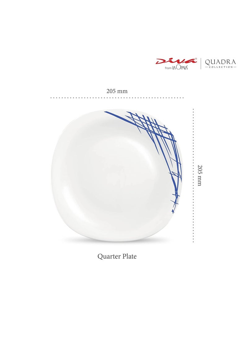 La Opala La Opala Diva Quadra Collection Opal Glass Crockery | Quarter Plate Set of 6 Belladonna | Square Side Plate for Snacking & Gifting | Microwave Safe | 100% Vegetarian | Extra Strong | Light & White  - Image 2