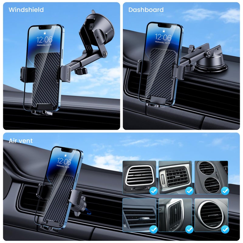 GUWEZ Phone Holders for Your Car [Military Grade Suction Ultra Strong Base] Cell Phone Car Holder 3 in 1 Dashboard/Windshield/Air Vent Hands-Free for iPhone Android - Image 2
