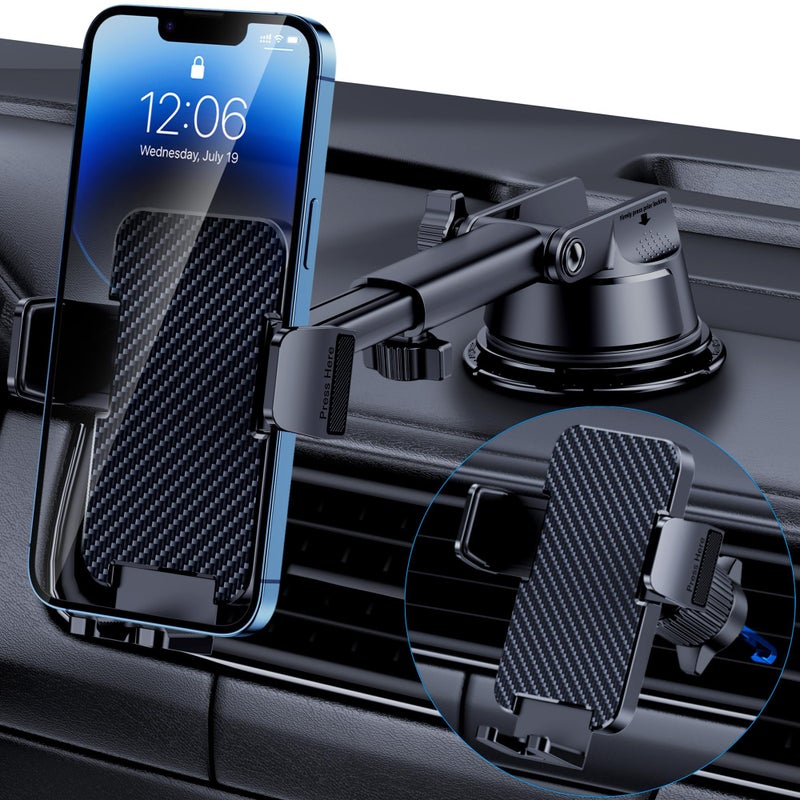GUWEZ Phone Holders for Your Car [Military Grade Suction Ultra Strong Base] Cell Phone Car Holder 3 in 1 Dashboard/Windshield/Air Vent Hands-Free for iPhone Android - Image 1