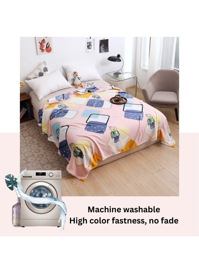 LUNA Home Fleece blanket 200*230cm very soft flannel blanket, teddy bear design, pink color.  - Image 3