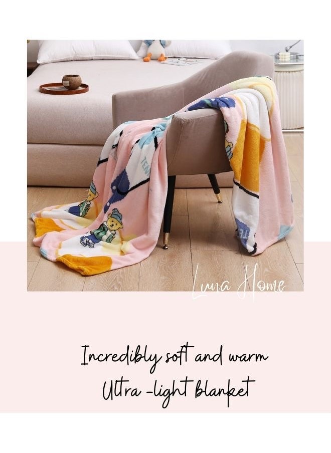LUNA Home Fleece blanket 200*230cm very soft flannel blanket, teddy bear design, pink color.  - Image 4