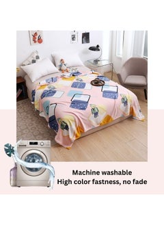 LUNA Home Fleece blanket 200*230cm very soft flannel blanket, teddy bear design, pink color.  - Image 3