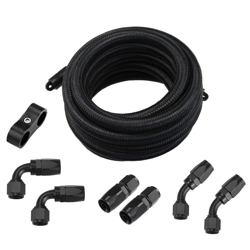 Ucreative 6AN CPE Fuel Hose Line Fitting Kit AN6 Nylon Braided Fuel Hose 10FT Black ID 034 inch 87mm