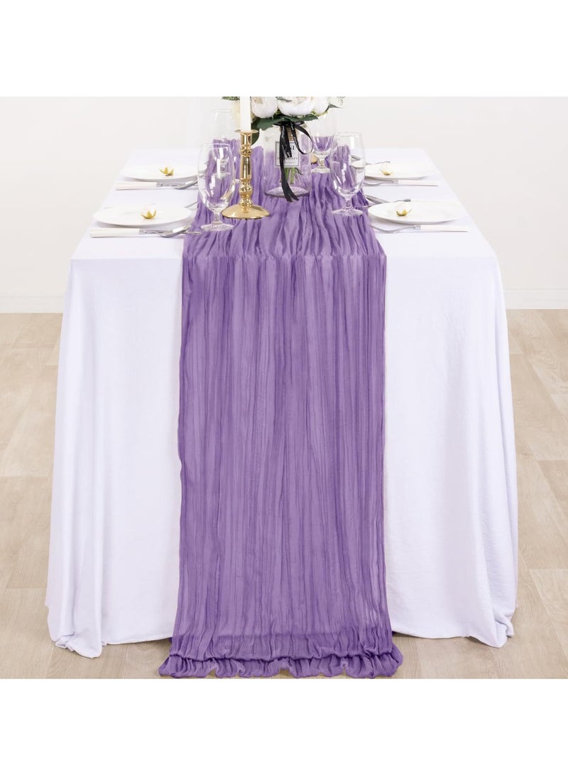OMEVE ranslucent Table Runner Chessian Tablecloth for Wedding Reception Bridal Shower Party Decoration Table Centerpiece 90*300CM  Purple - Image 1