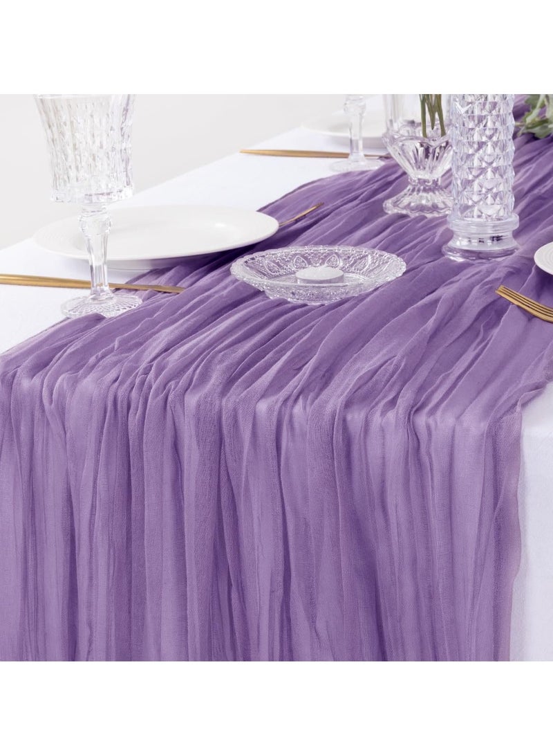 OMEVE ranslucent Table Runner Chessian Tablecloth for Wedding Reception Bridal Shower Party Decoration Table Centerpiece 90*300CM  Purple - Image 2