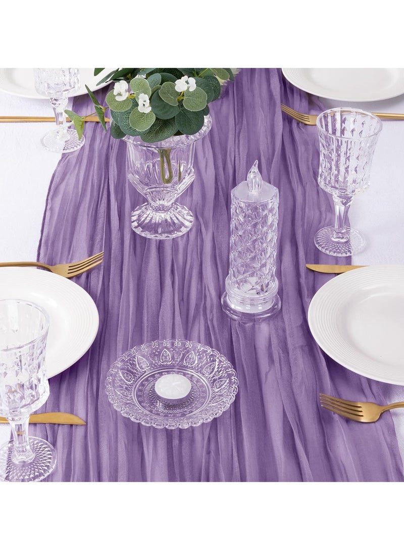 OMEVE ranslucent Table Runner Chessian Tablecloth for Wedding Reception Bridal Shower Party Decoration Table Centerpiece 90*300CM  Purple - Image 3