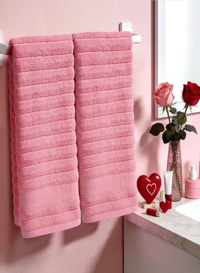 Jacquotha 2-Pack Hand Towels for Bathroom (Pink) Ribbed - Spa & Guest Room Cotton Face Towel for Women Girls, 13” x 29”, Soft and Quick Drying 470 GSM - Image 2