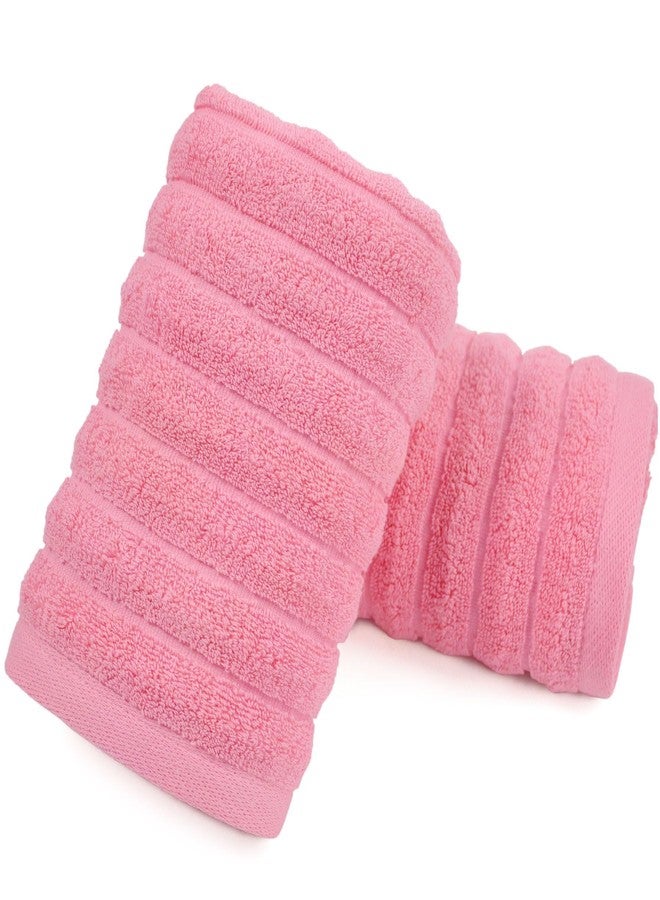 Jacquotha 2-Pack Hand Towels for Bathroom (Pink) Ribbed - Spa & Guest Room Cotton Face Towel for Women Girls, 13” x 29”, Soft and Quick Drying 470 GSM - Image 1