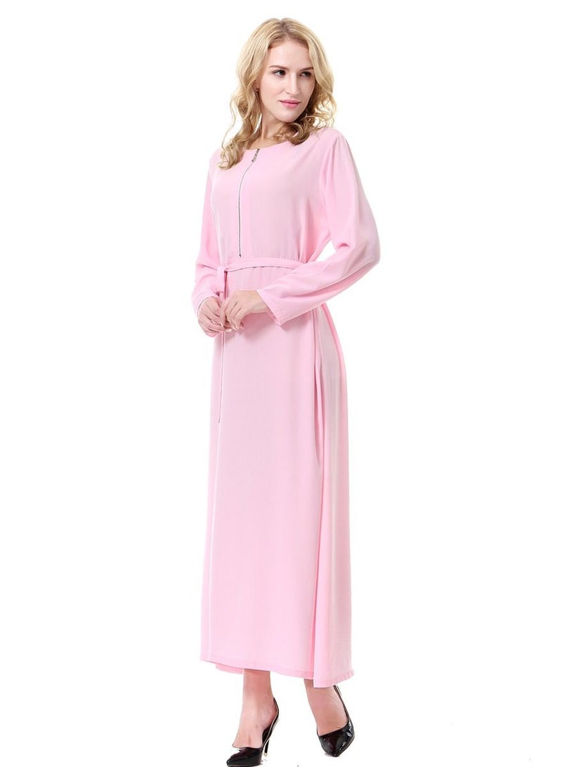 Loquat Woman's Solid Color Long Sleeve Zipper Maxi Dress Pink  - Image 2