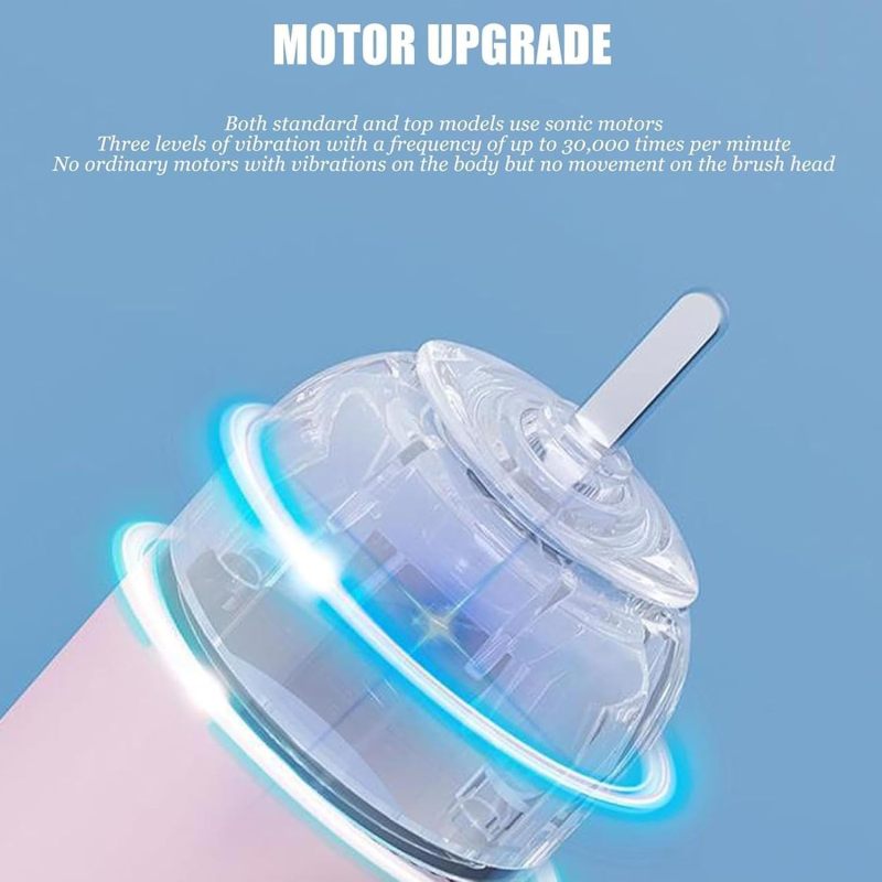 فرشاة أسنان كهربائية صوتية على شكل حرف U (تنظيف بزاوية 360 درجة، 3 أوضاع، ضوء LED، مقاومة للماء بمعيار IPX7، تنظيف سريع لمدة 60 ثانية، باللون الوردي للأعمار من 2 إلى 6 سنوات، مع هدية عبارة عن رأسَي فرشاة بديلين) - Image 5